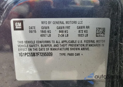 2015 Chevrolet Cruze Lt from USA, damaged, VIN 1G1PC5SB7F7295009